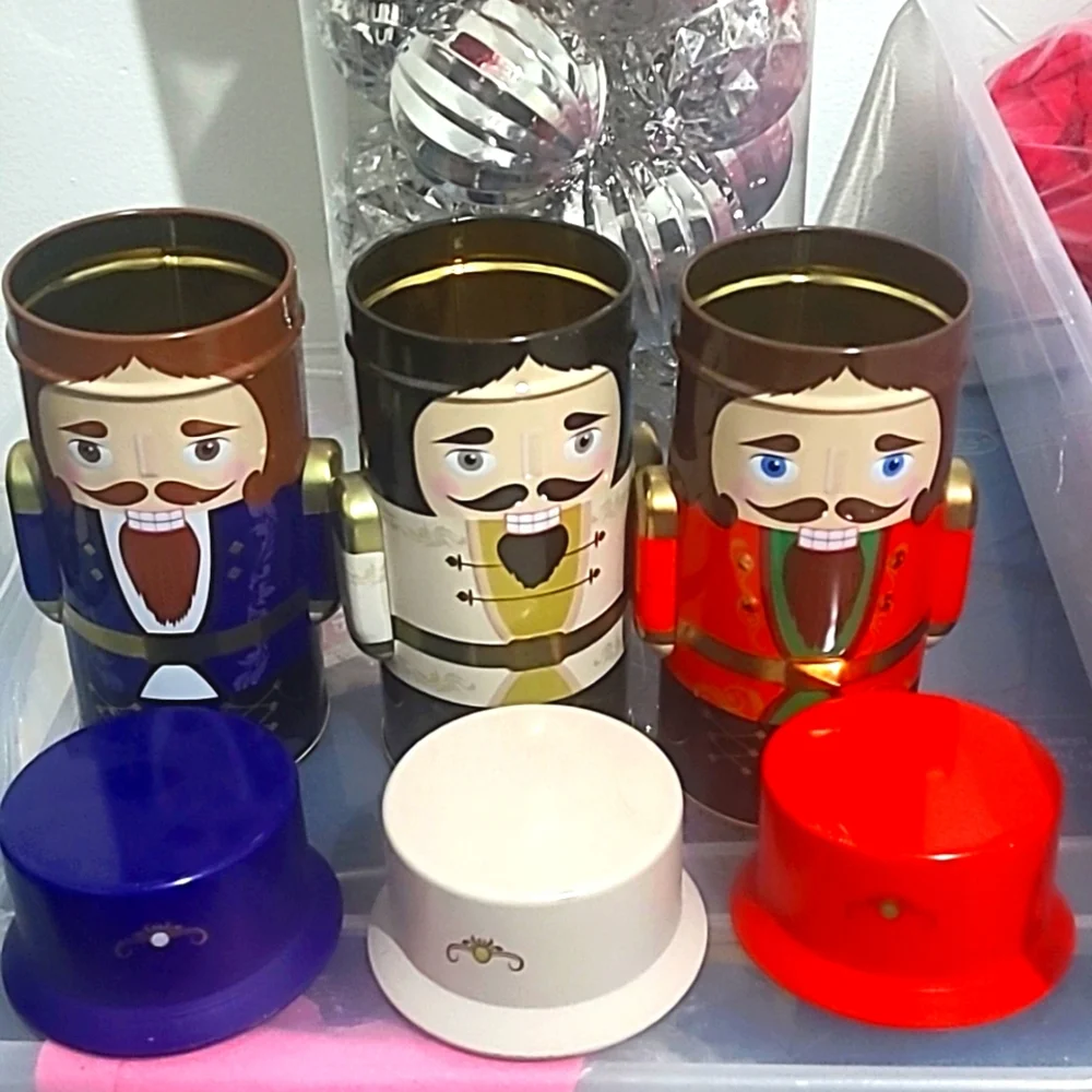 Nutcracker Cookie Tin Cans,Soldiers, Stockings ,3 pcs.